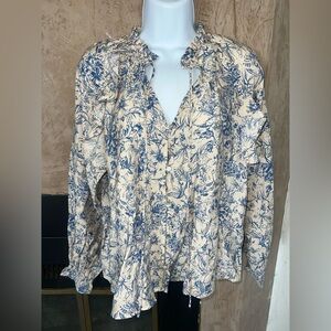 LOVE WEDNESDAY BLUE FLORAL BLOUSE